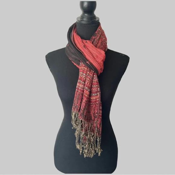 Pashmina Pleated Fringe Rectangle Scarf - Picture 3 of 8